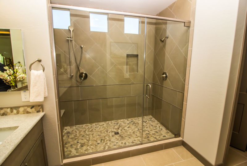 Corner Walk-In Shower with Modern Tiles