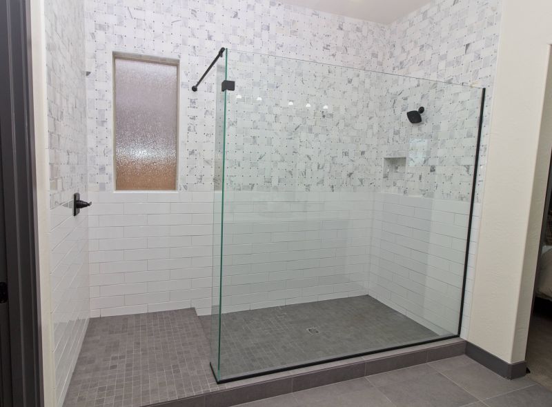 Shower with Vertical Tile Pattern and LED Lighting